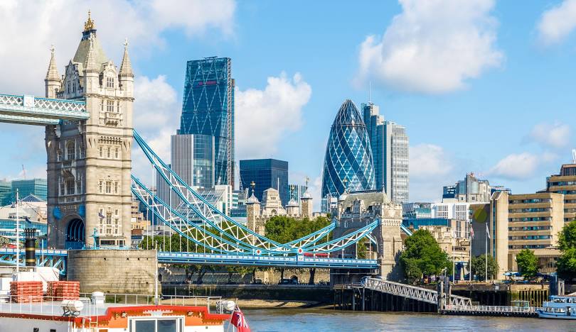 Iconic London skyline including the London Eye